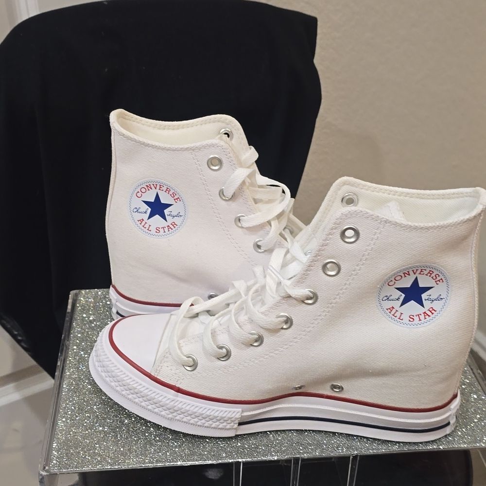 Converse‎ Chuck Taylor All Star Wedge Platform Sneakers- White - Picture 11 of 12